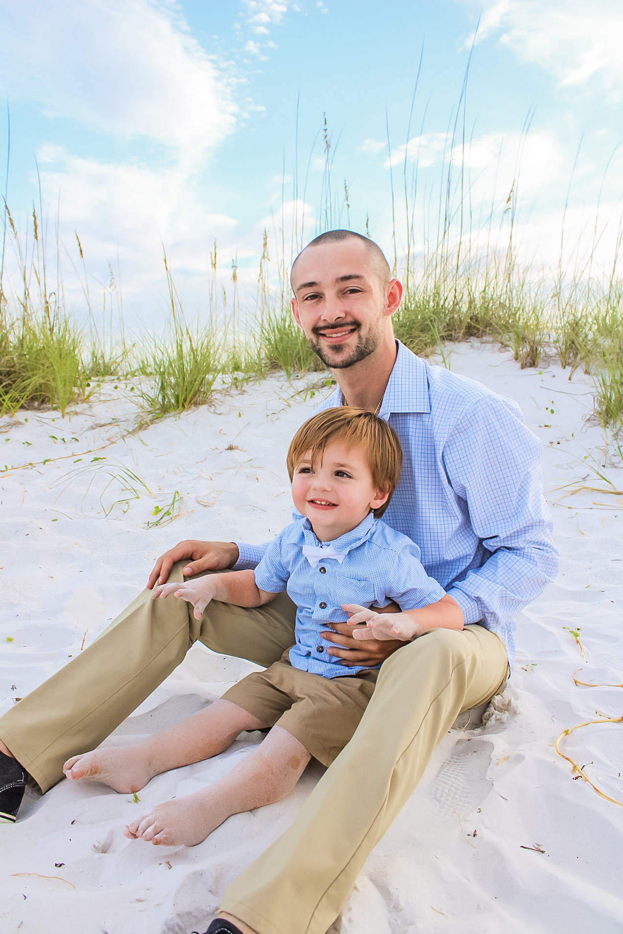 Father and toddler beach portrait