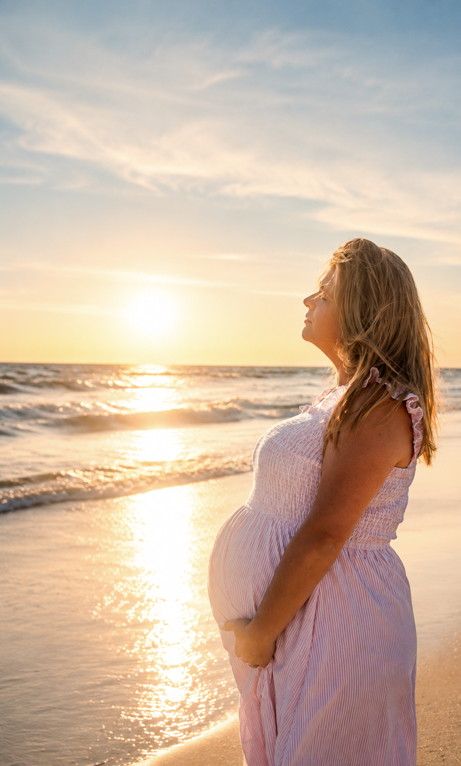 Sunset beach portrait glowing in warm Gulf Coast light